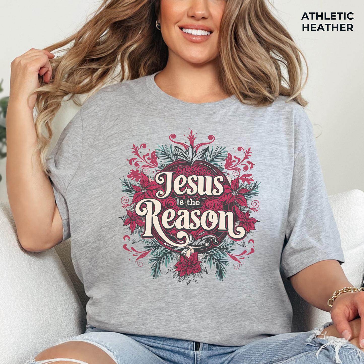 Jesus is the Reason Christmas T-Shirt, Unisex Jersey Crewneck, Christian Christmas Tee, Gift for Church Friend, Christian Christmas Gift, Christian Merch, Religious Apparel