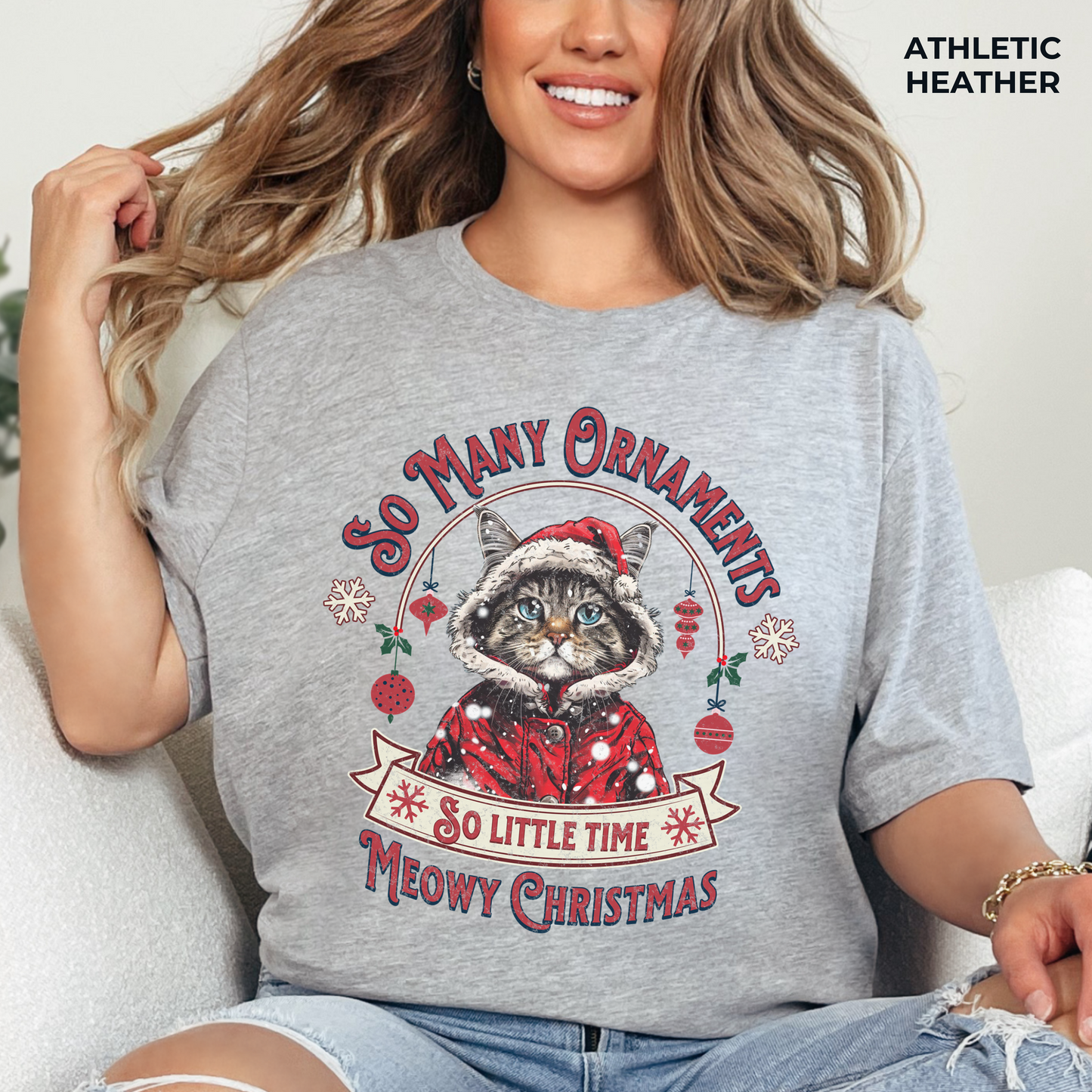 Meowy Christmas Cat Unisex Jersey Short Sleeve Tee, Cat Themed Gifts, Funny Cat Shirt, Calico Cat T-Shirt, Cat Mom Tee, Calico Cat Gifts