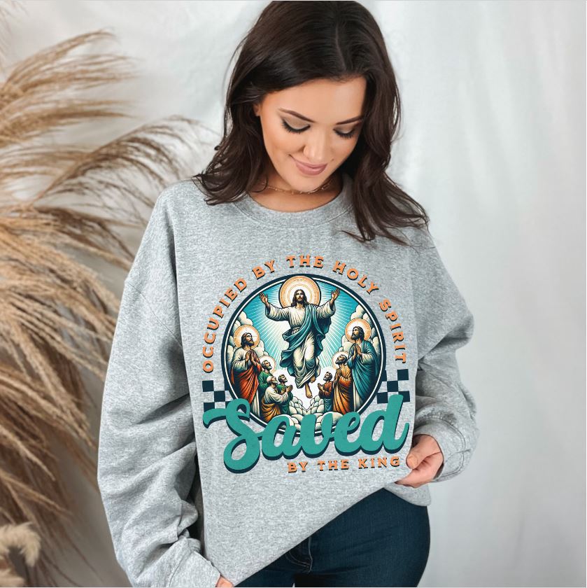 Occupied by the Holy Spirit Sweatshirt, Unisex Heavy Blend Crewneck, Jesus is the Reason, Jesus is King, Christian Merch, Glory to God