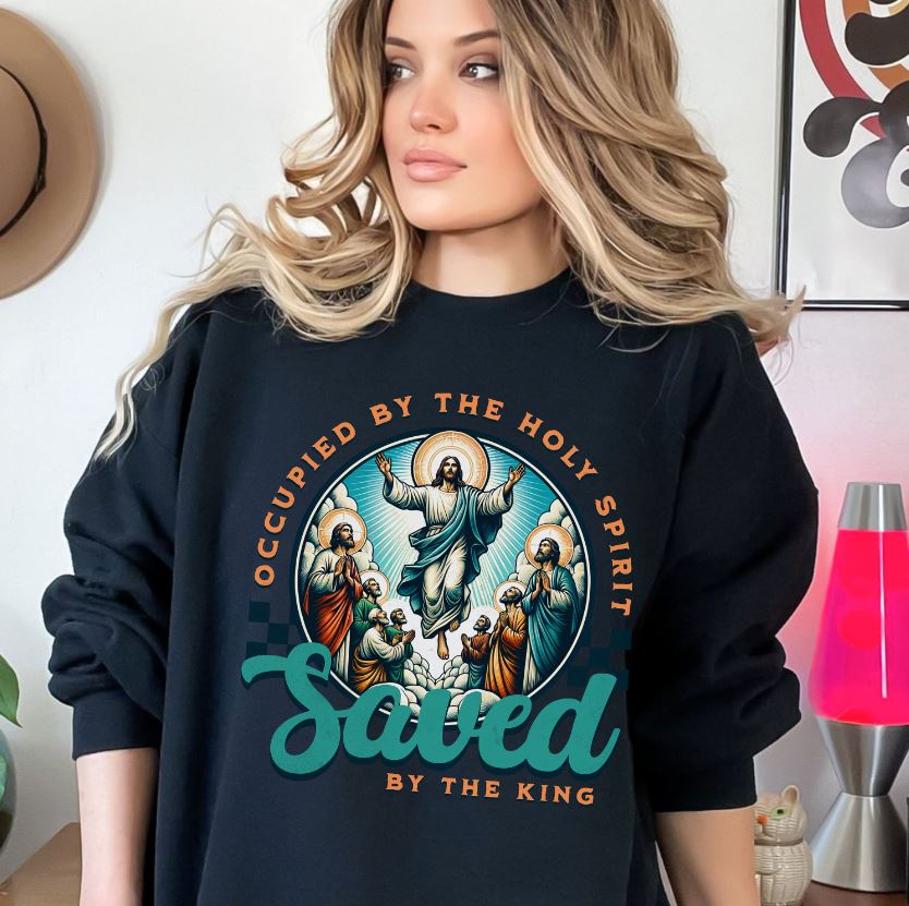 Occupied by the Holy Spirit Sweatshirt, Unisex Heavy Blend Crewneck, Jesus is the Reason, Jesus is King, Christian Merch, Glory to God