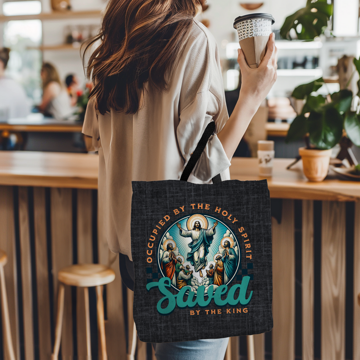Occupied by the Holy Spirit Tote Bag, Travel Bag, Bible Bag, Gift for Church Member, Book Bag, Getaway Bag, Vacation Bible School, Church Camp Bag