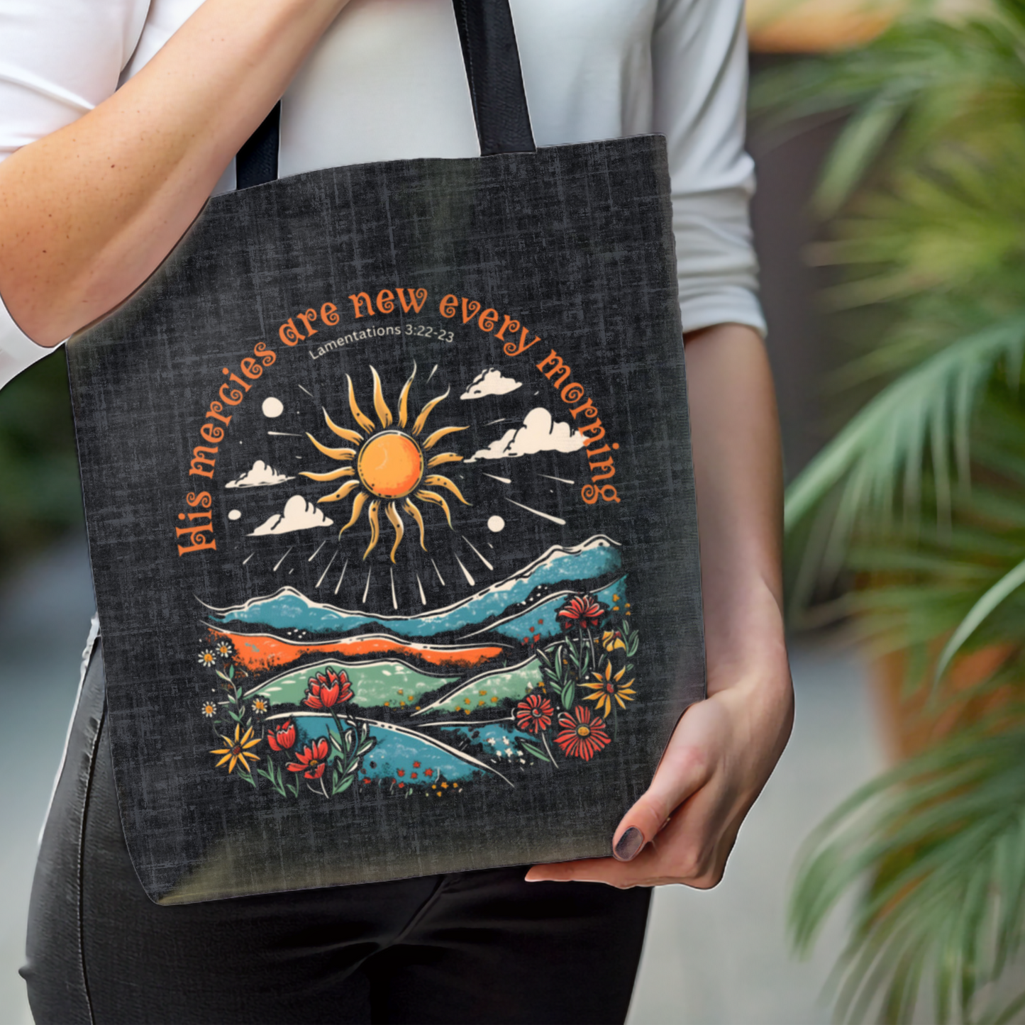 His Mercies are New Every Morning Tote Bag, Christian Merch, Gifts of the Holy Spirit, Travel Bag, Bible Bag, , Book Bag, Getaway Bag, Secret Santa Gift, Gift for Church People