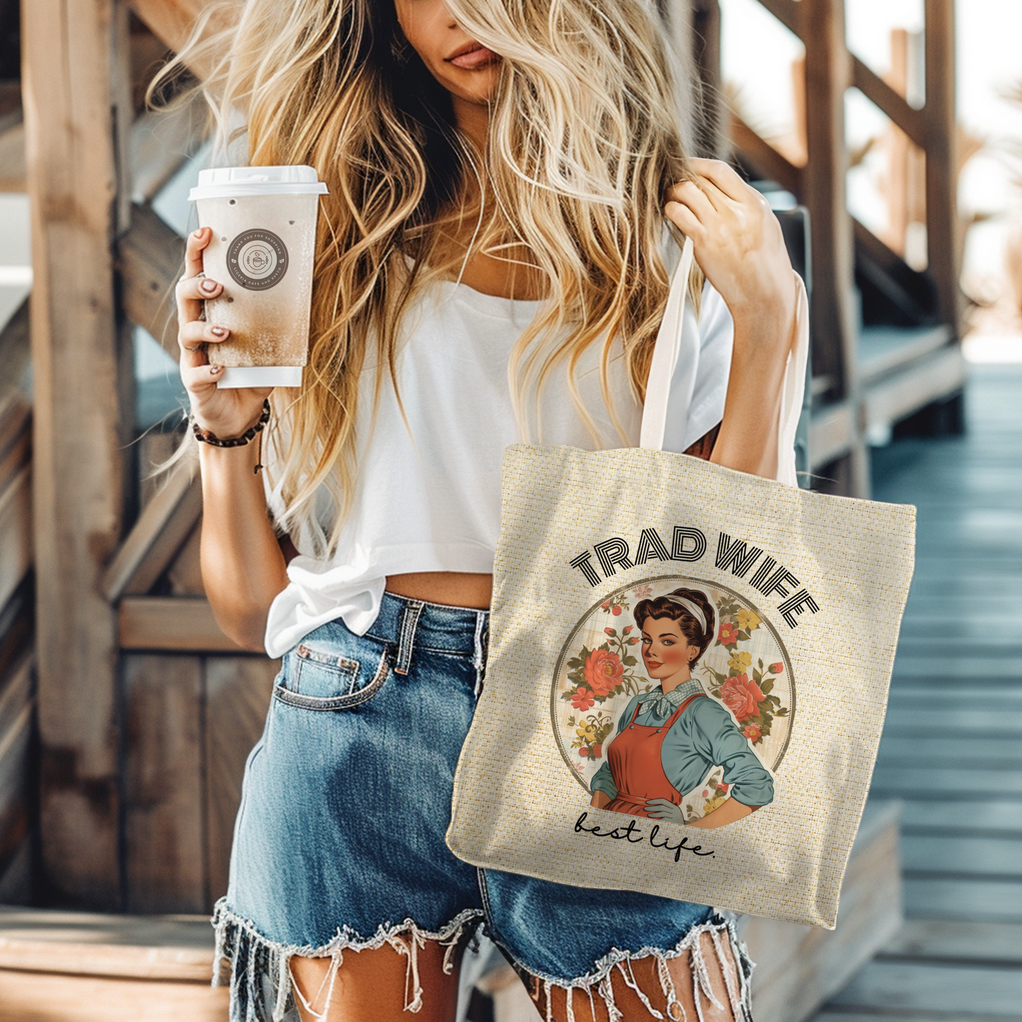 Trad Wife Tote Bag (AOP), Wifey Travel Bag, Wifely Gift, Vintage Housewife Overnight Bag, Trad Wife Accessories, Getaway Bag, Bible Bag, Book Bag, Beach Bag