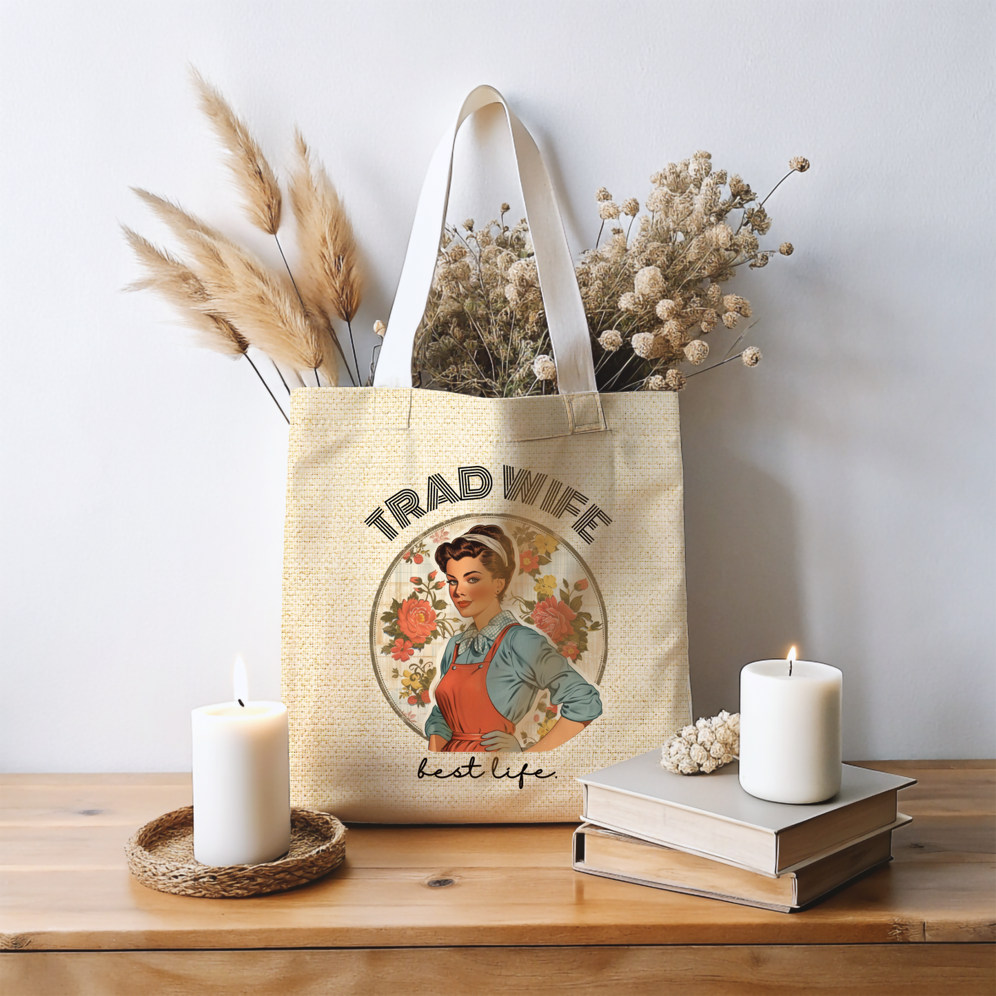Trad Wife Tote Bag (AOP), Wifey Travel Bag, Wifely Gift, Vintage Housewife Overnight Bag, Trad Wife Accessories, Getaway Bag, Bible Bag, Book Bag, Beach Bag
