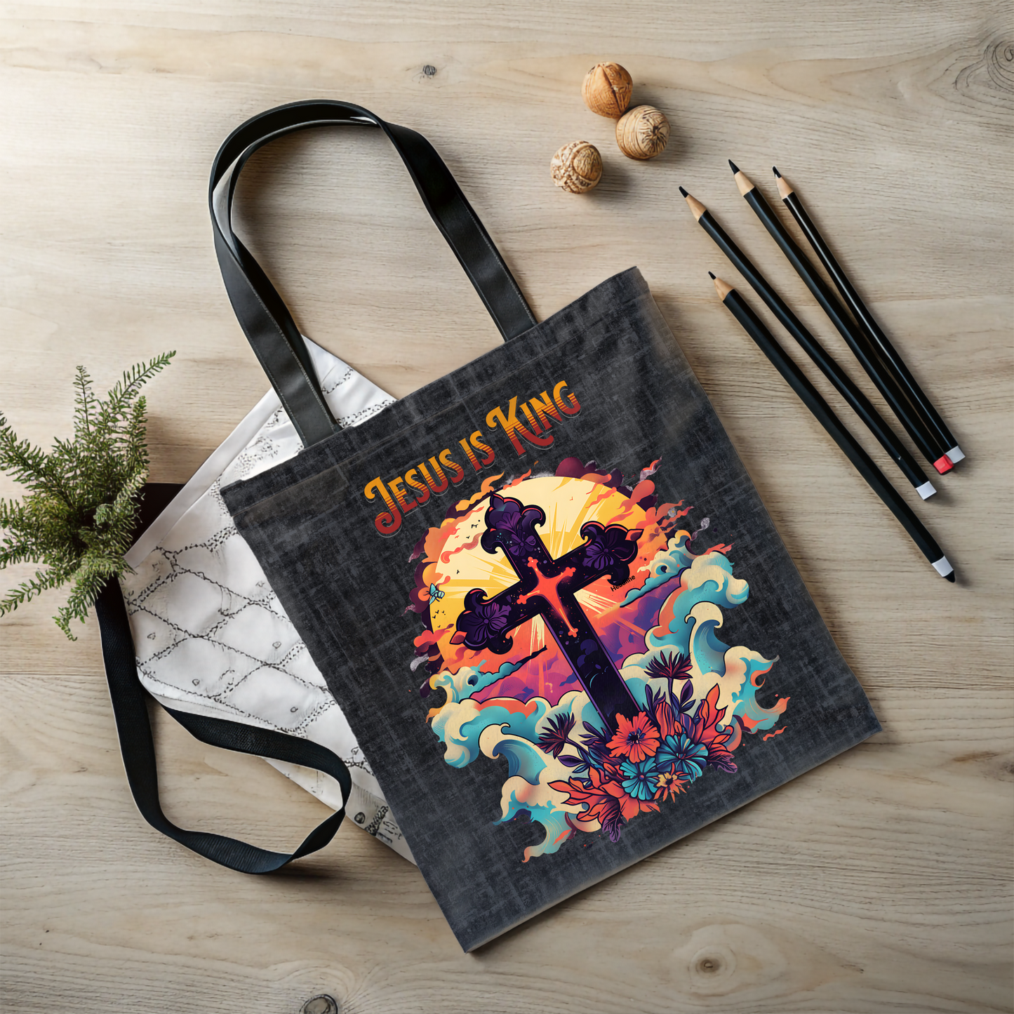 Jesus is King Tote Bag, Christian Merch, The Way the Truth the Life, Travel Bag, Bible Bag, , Book Bag, Getaway Bag, Secret Santa Gift, Gift for Church People