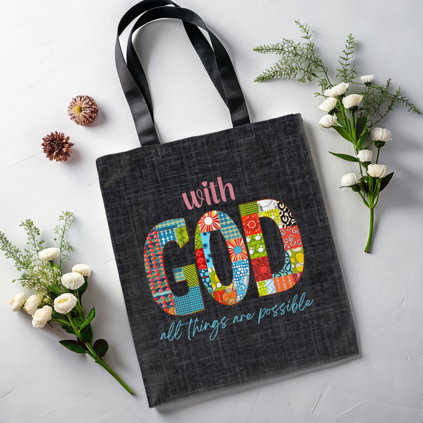 With God all Things are Possible Tote Bag, Christian Merch, Gifts of the Holy Spirit, Travel Bag, Bible Bag, , Book Bag, Getaway Bag, Secret Santa Gift, Gift for Church People