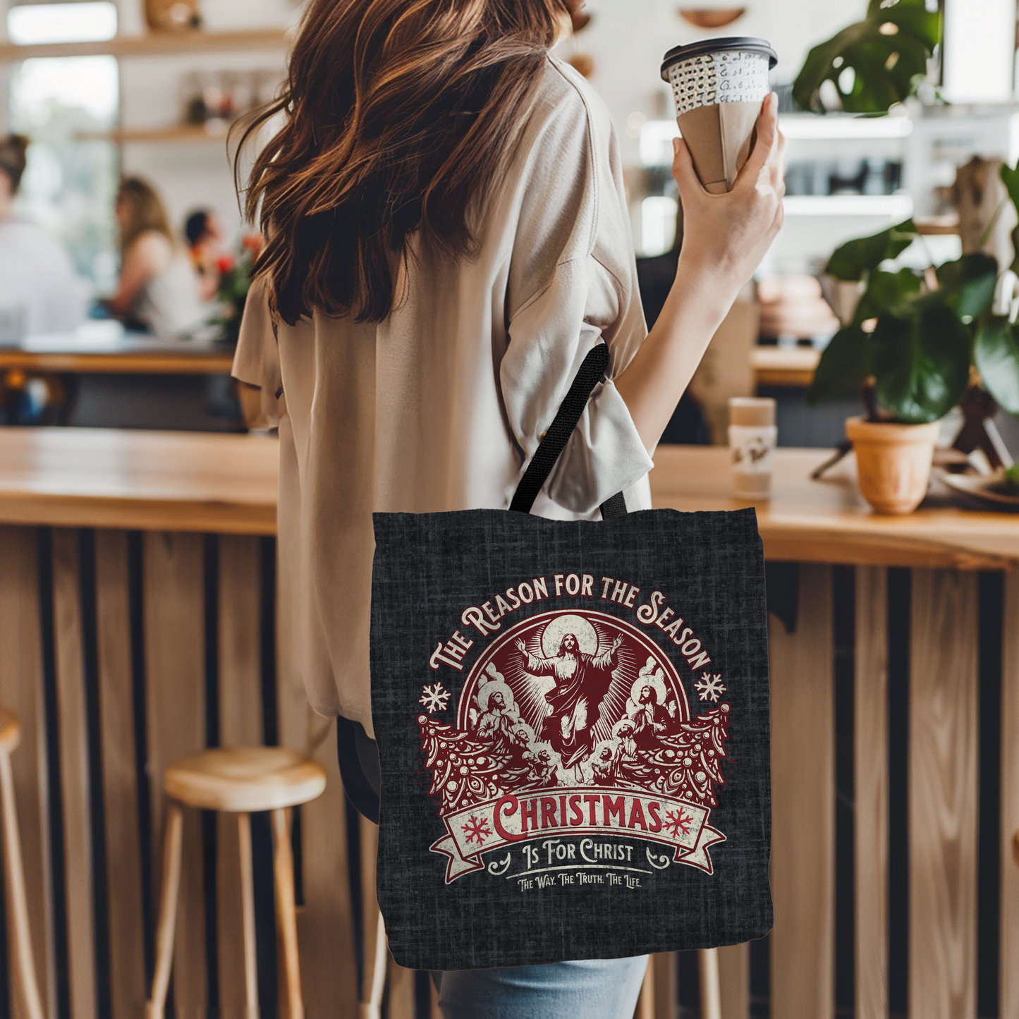 Jesus is the Reason Christmas Tote Bag, Christmas is for Christ, The Way the Truth the Life, Travel Bag, Bible Bag, Gift for Christmas Party, Book Bag, Getaway Bag, Secret Santa Gift