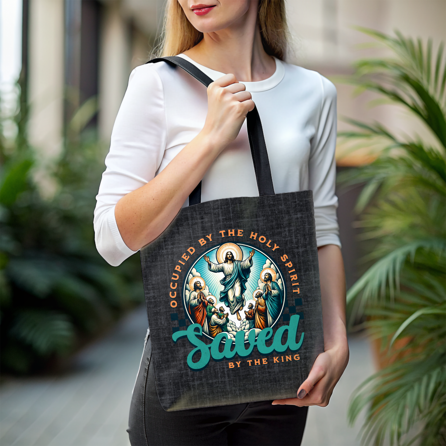 Occupied by the Holy Spirit Tote Bag, Travel Bag, Bible Bag, Gift for Church Member, Book Bag, Getaway Bag, Vacation Bible School, Church Camp Bag