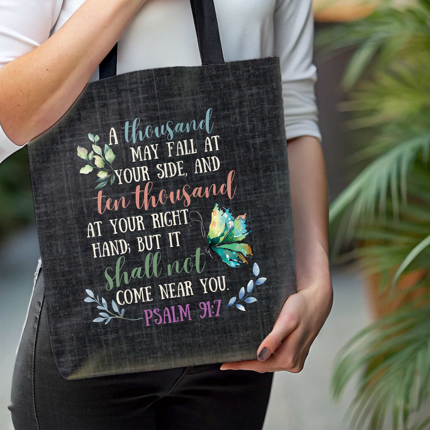 Psalm 91:7 Tote Bag, Christian Merch, Gifts of the Holy Spirit, Travel Bag, Bible Bag, , Book Bag, Getaway Bag, Secret Santa Gift, Gift for Church People