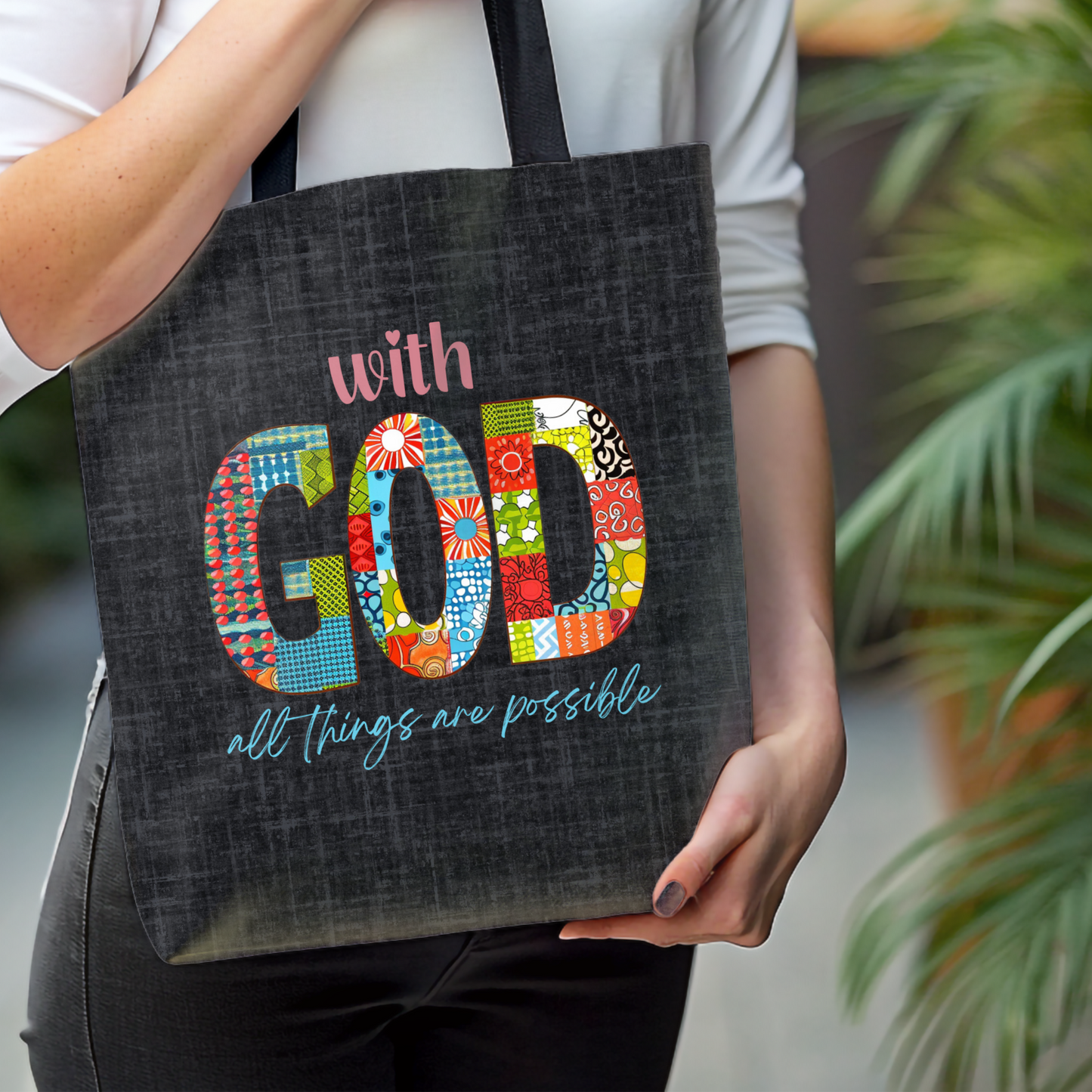 With God all Things are Possible Tote Bag, Christian Merch, Gifts of the Holy Spirit, Travel Bag, Bible Bag, , Book Bag, Getaway Bag, Secret Santa Gift, Gift for Church People