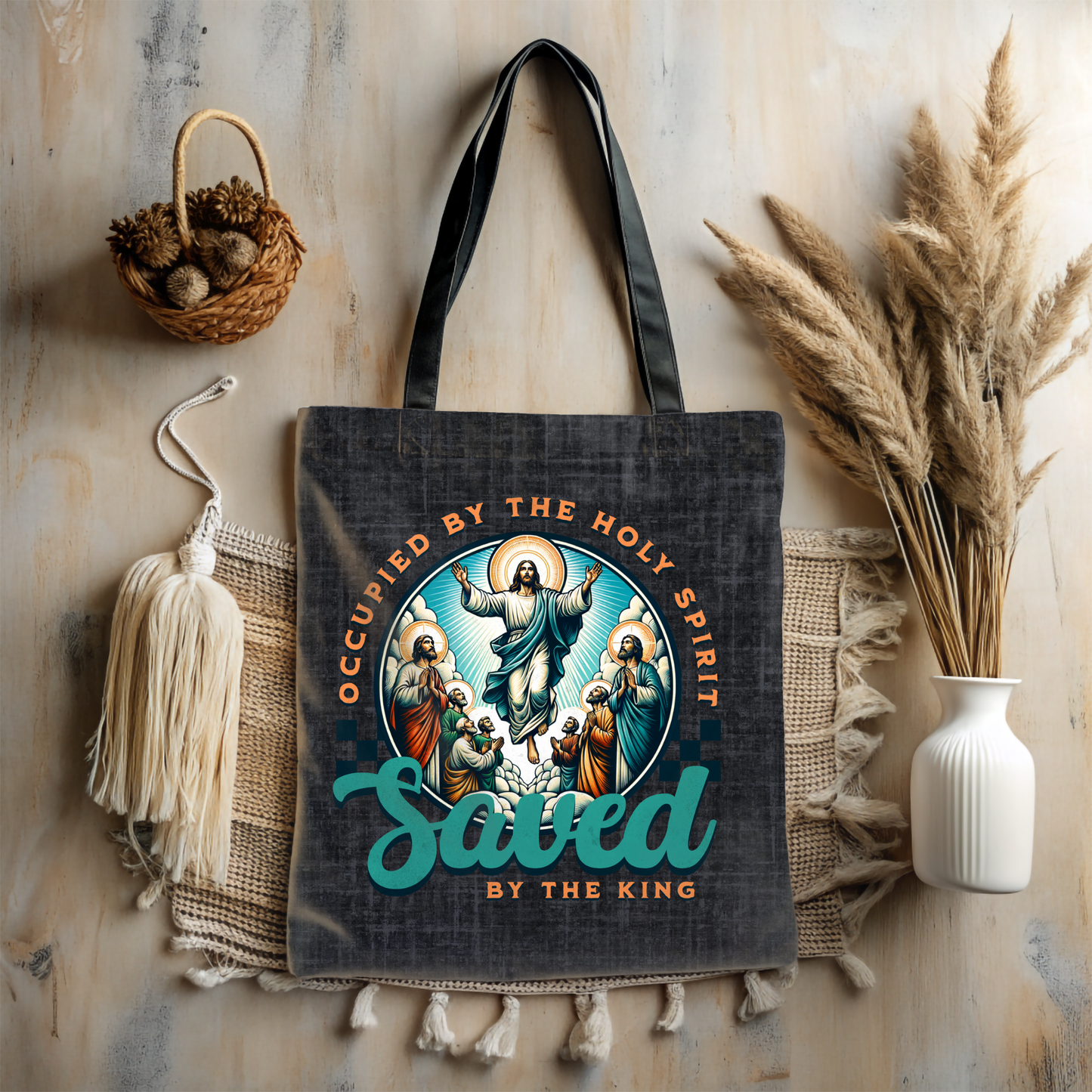 Occupied by the Holy Spirit Tote Bag, Travel Bag, Bible Bag, Gift for Church Member, Book Bag, Getaway Bag, Vacation Bible School, Church Camp Bag