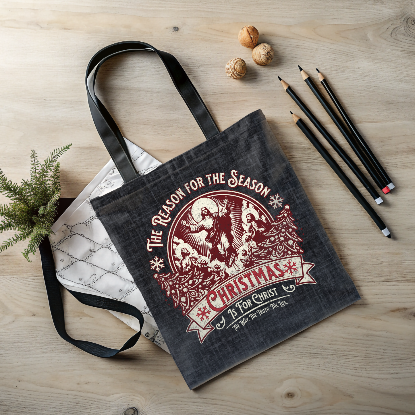 Jesus is the Reason Christmas Tote Bag, Christmas is for Christ, The Way the Truth the Life, Travel Bag, Bible Bag, Gift for Christmas Party, Book Bag, Getaway Bag, Secret Santa Gift