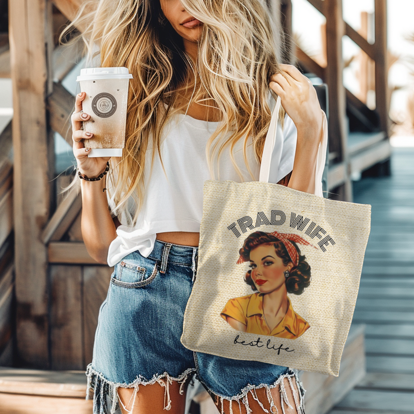 Trad Wife Tote Bag (AOP), Wifey Travel Bag, Wifely Gift, Vintage Housewife Overnight Bag, Trad Wife Accessories, Getaway Bag, Bible Bag, Book Bag, Beach Bag