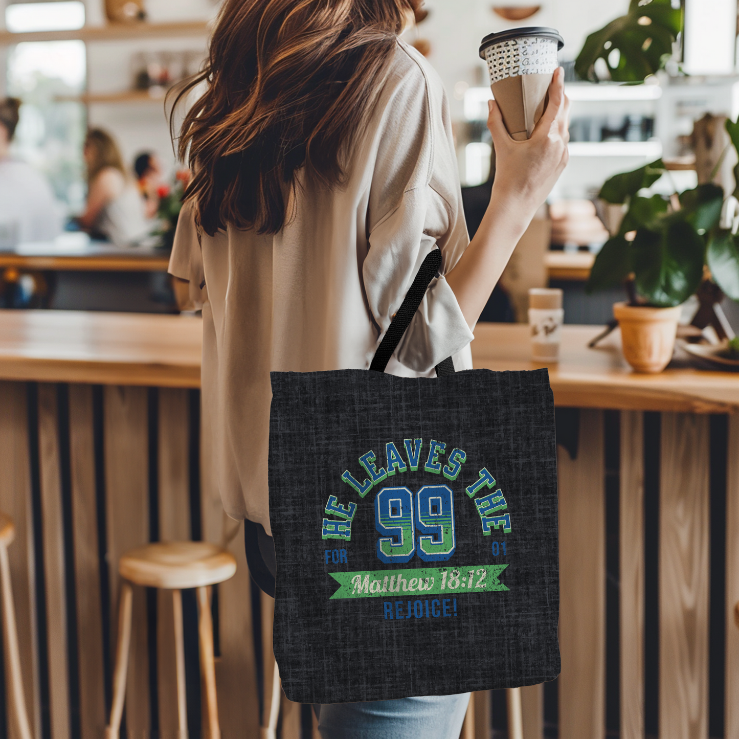 He Leaves the 99 Tote Bag, Christian Merch, Gifts of the Holy Spirit, Travel Bag, Bible Bag, Book Bag, Getaway Bag, Secret Santa Gift, Gift for Church People