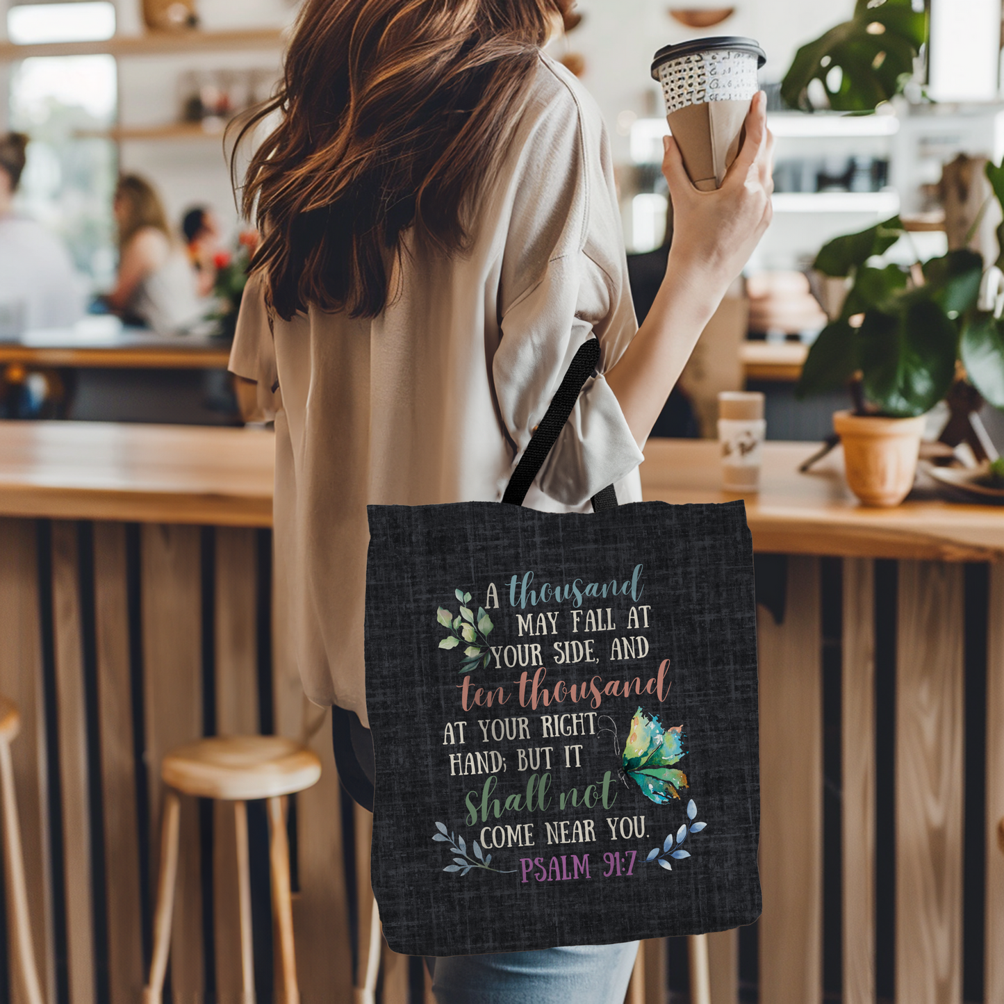 Psalm 91:7 Tote Bag, Christian Merch, Gifts of the Holy Spirit, Travel Bag, Bible Bag, , Book Bag, Getaway Bag, Secret Santa Gift, Gift for Church People