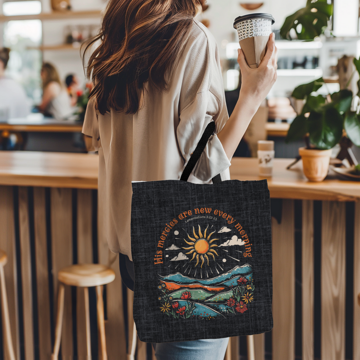 His Mercies are New Every Morning Tote Bag, Christian Merch, Gifts of the Holy Spirit, Travel Bag, Bible Bag, , Book Bag, Getaway Bag, Secret Santa Gift, Gift for Church People