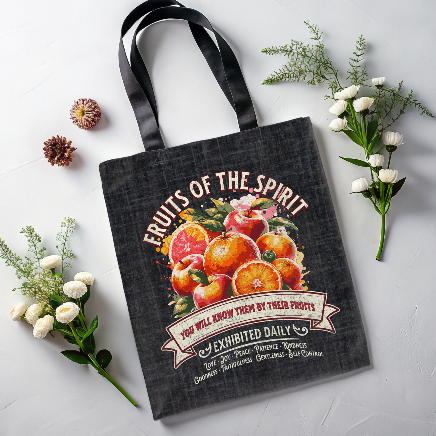 Fruits of the Spirit Tote Bag, Travel Bag, Bible Bag, Gift for Church Member, Book Bag, Getaway Bag, Vacation Bible School, Church Camp Bag