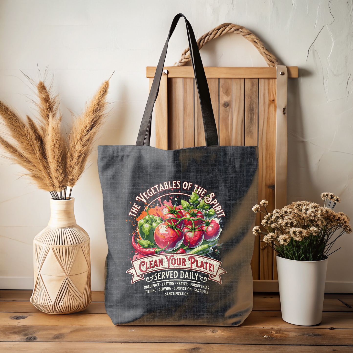 Vegetables of the Spirit Tote Bag, Travel Bag, Bible Bag, Gift for Church Member, Book Bag, Getaway Bag, Vacation Bible School, Church Camp Bag