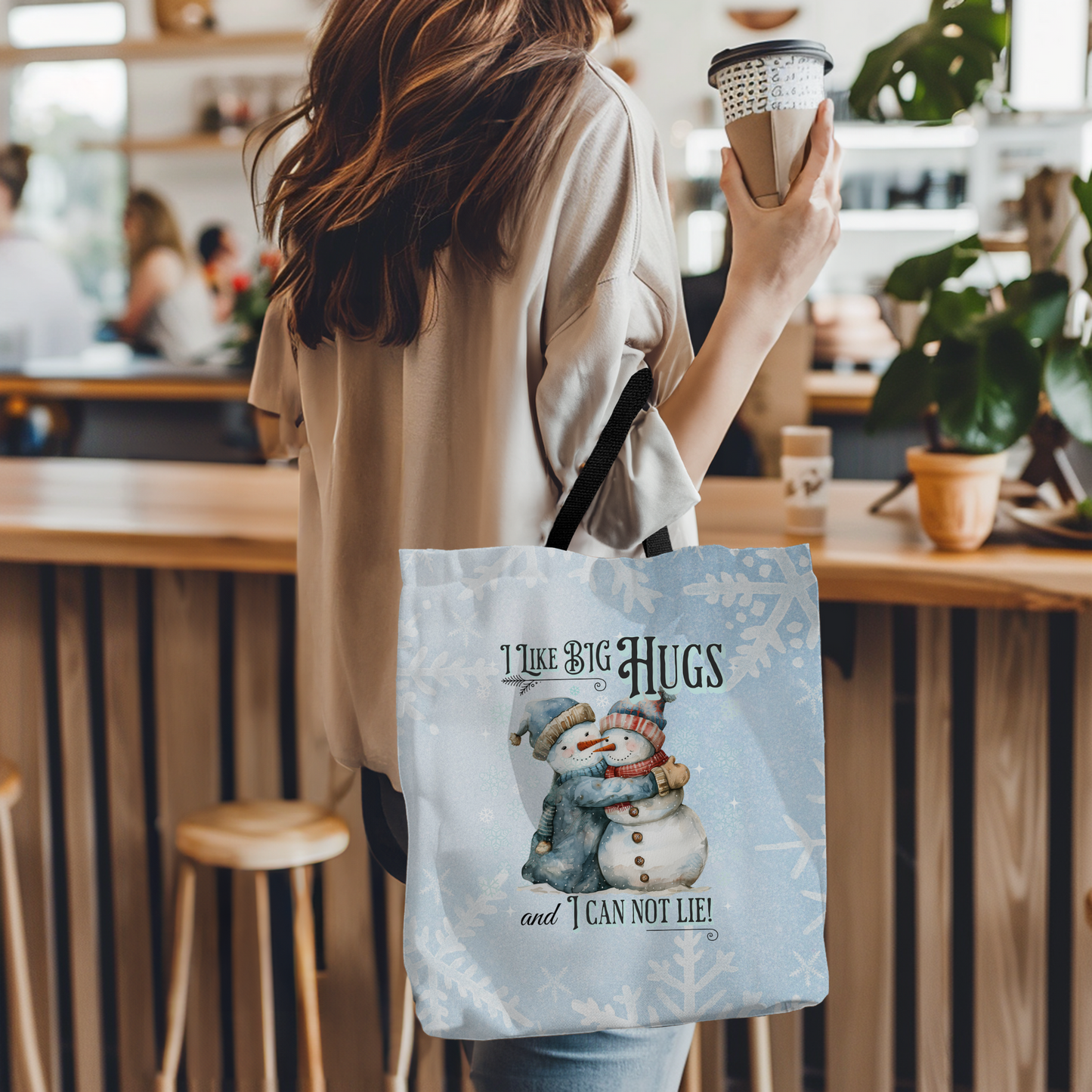 Snowman I Like Big Hugs Tote Bag, Christian Merch, Christmas Travel Bag, Bible Bag, , Book Bag, Getaway Bag, Secret Santa Gift, Gift for Church People