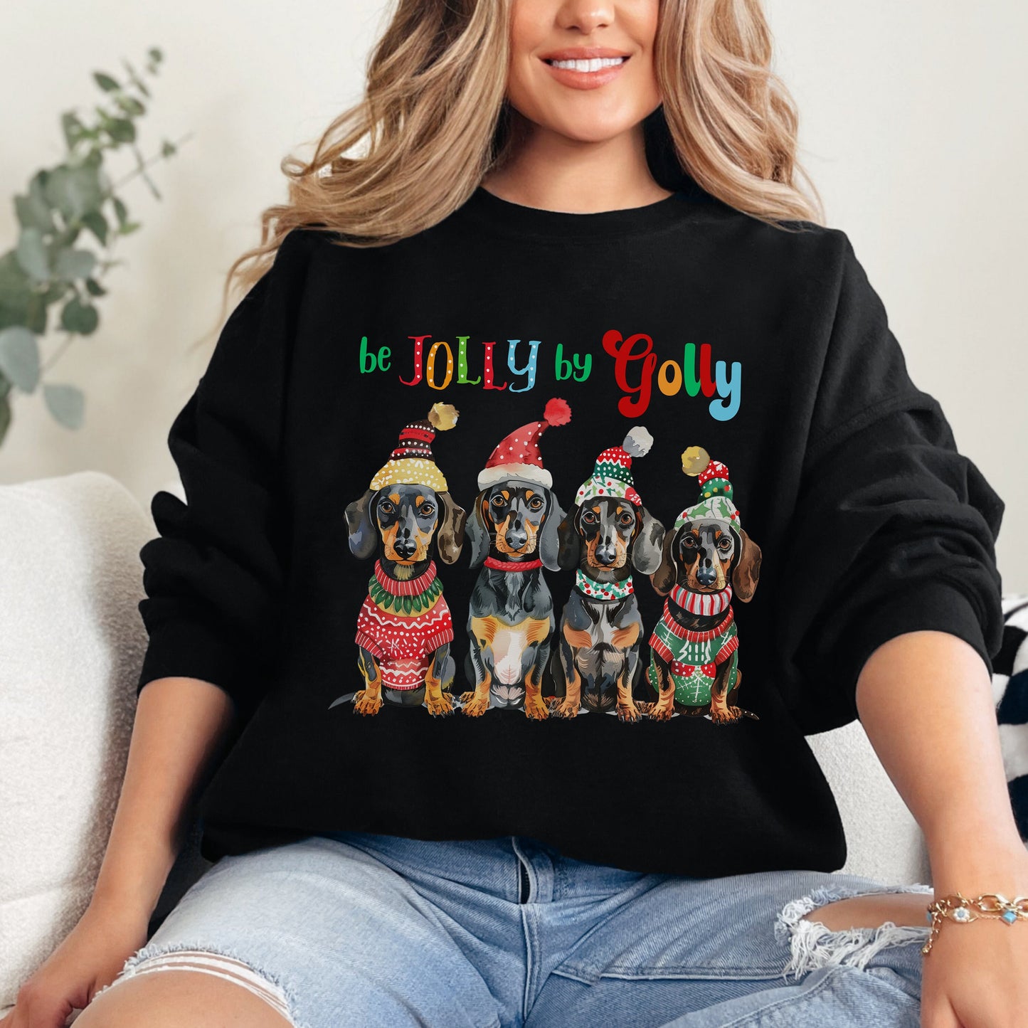 Be Jolly by Golly Dachshund Christmas Sweatshirt, Unisex Heavy Blend™ Crewneck, Dog People, Veterinarian Gift, Dog Christmas Secret Santa