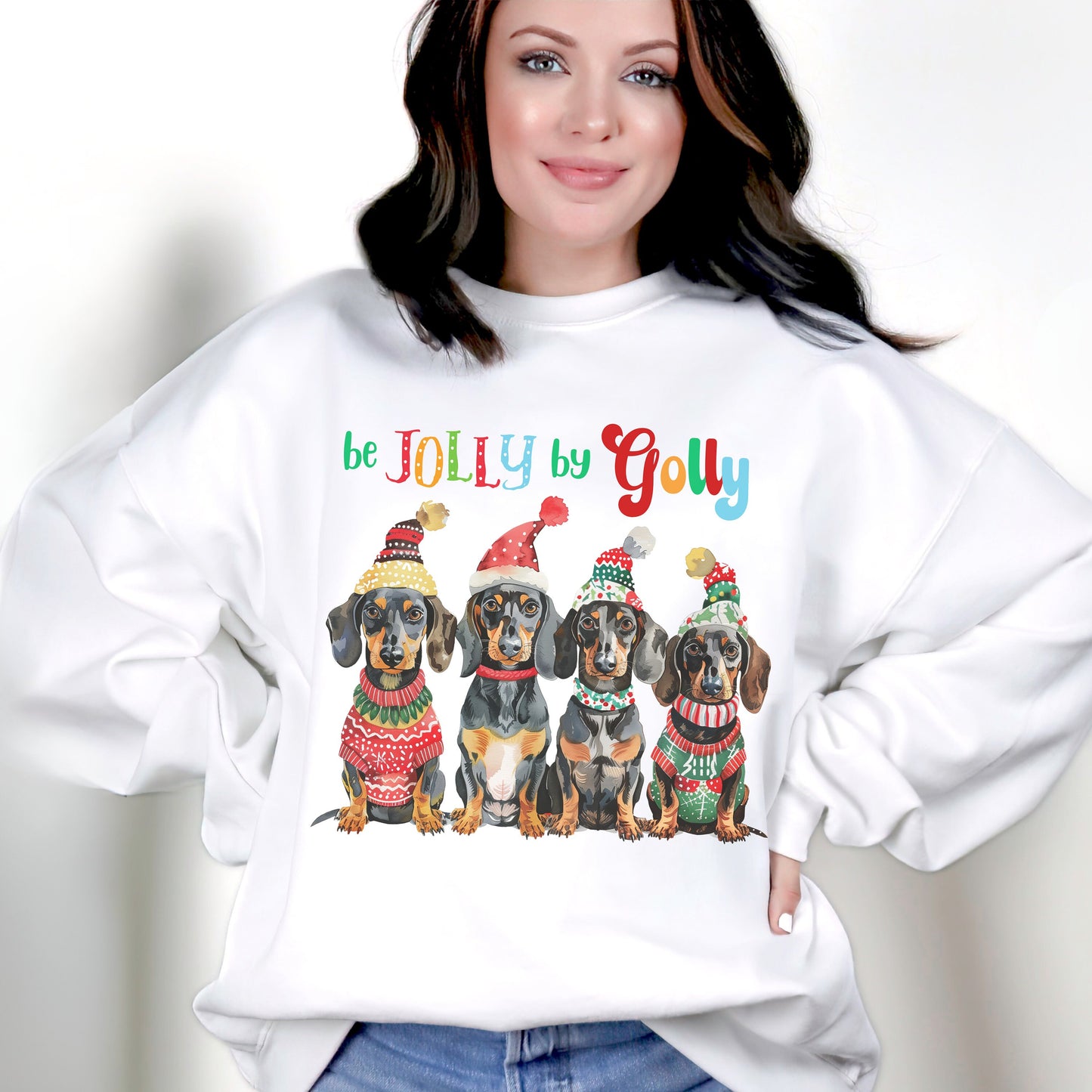 Be Jolly by Golly Dachshund Christmas Sweatshirt, Unisex Heavy Blend™ Crewneck, Dog People, Veterinarian Gift, Dog Christmas Secret Santa