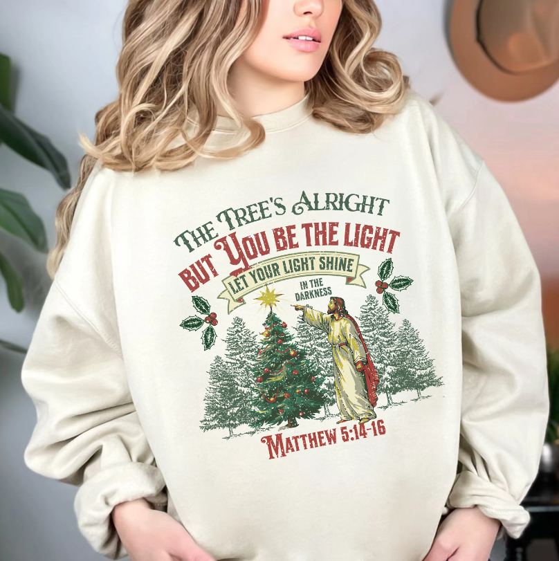 Be the Light Christmas Sweatshirt, Unisex Heavy Blend Crewneck, Presents for Mom, Jesus Sweater, Glory to God, Christian Christmas, Religious Clothing
