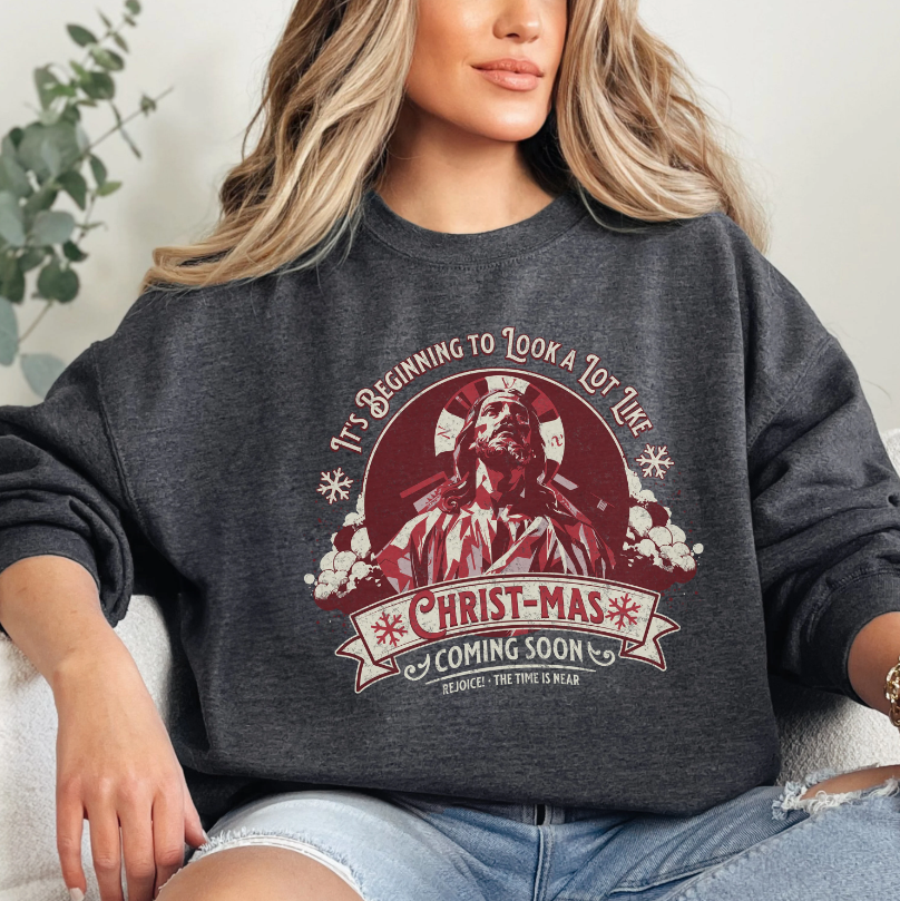 It's Beginning to Look A Lot like Christ-mas Sweatshirt, Unisex Heavy Blend Crewneck, Presents for Mom, Jesus Sweater, Glory to God, Christian Jesus is the Reason