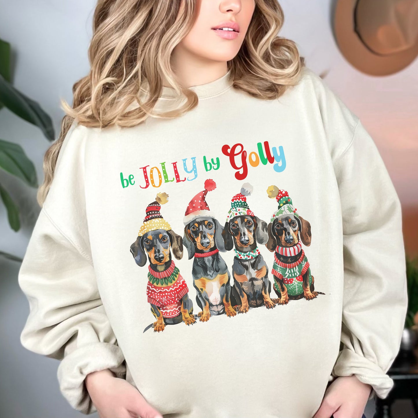 Be Jolly by Golly Dachshund Christmas Sweatshirt, Unisex Heavy Blend™ Crewneck, Dog People, Veterinarian Gift, Dog Christmas Secret Santa