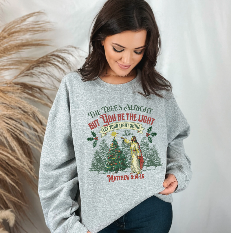 Be the Light Christmas Sweatshirt, Unisex Heavy Blend Crewneck, Presents for Mom, Jesus Sweater, Glory to God, Christian Christmas, Religious Clothing