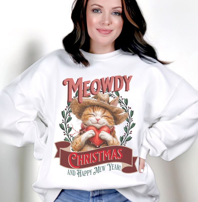 Meowdy Christmas Cat Sweatshirt, Unisex Heavy Blend™ Crewneck, Cat Themed Gifts, Funny Cat Shirt, Cool Cat Sweater, Cat Mom Sweatshirt