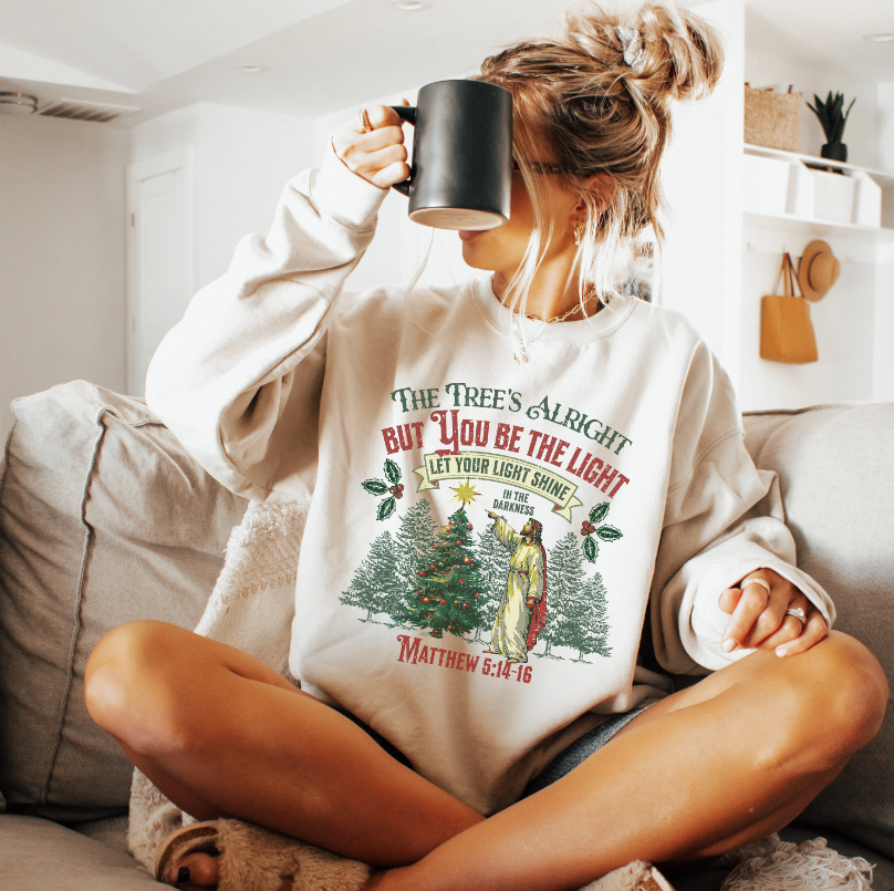 Be the Light Christmas Sweatshirt, Unisex Heavy Blend Crewneck, Presents for Mom, Jesus Sweater, Glory to God, Christian Christmas, Religious Clothing