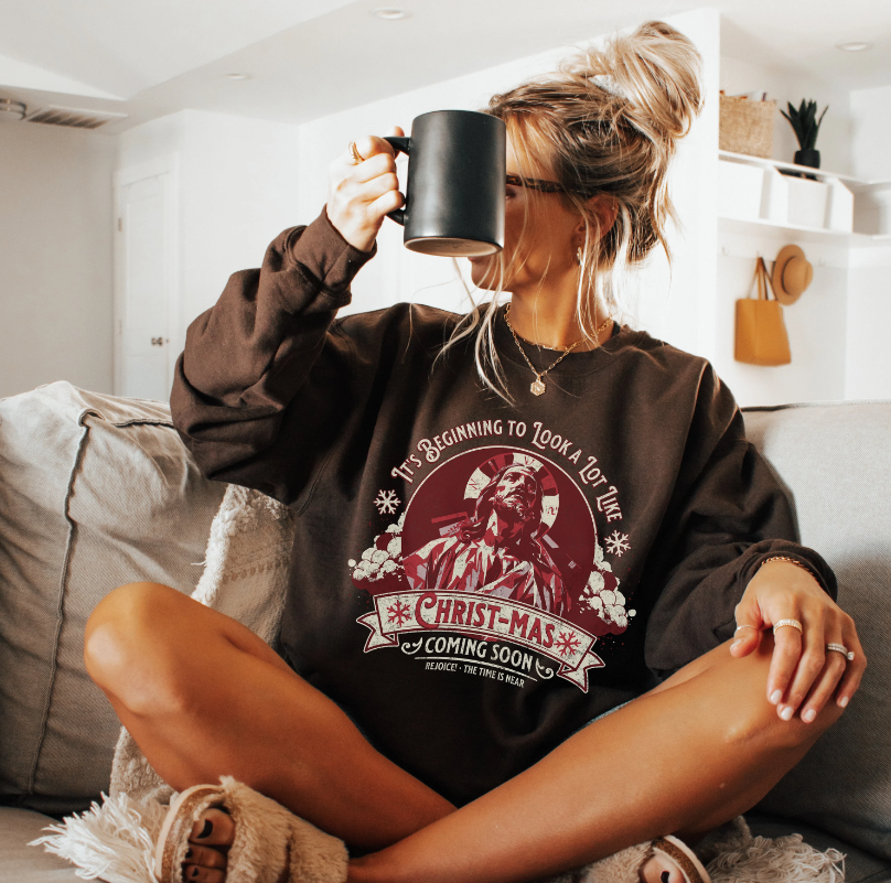 It's Beginning to Look A Lot like Christ-mas Sweatshirt, Unisex Heavy Blend Crewneck, Presents for Mom, Jesus Sweater, Glory to God, Christian Jesus is the Reason