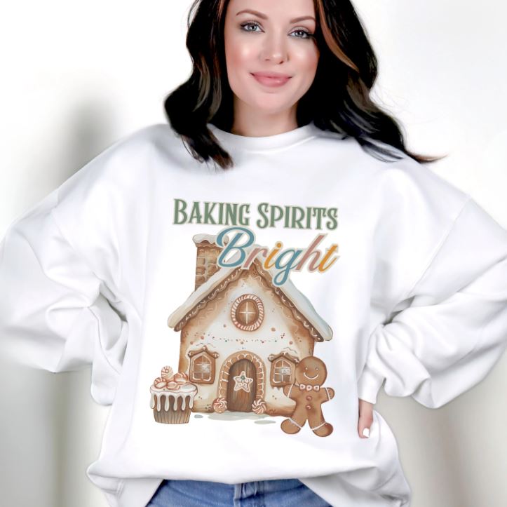 Baking Spirits Bright Cookie Sweatshirt, Unisex Heavy Blend™ Crewneck, Christmas Cookie, Baking Lover Gifts, Presents for Mom, Punny Shirt