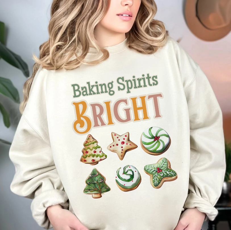 Baking Spirits Bright Cookie Sweatshirt, Unisex Heavy Blend™ Crewneck, Christmas Cookie, Baking Lover Gifts, Presents for Mom, Punny Shirt