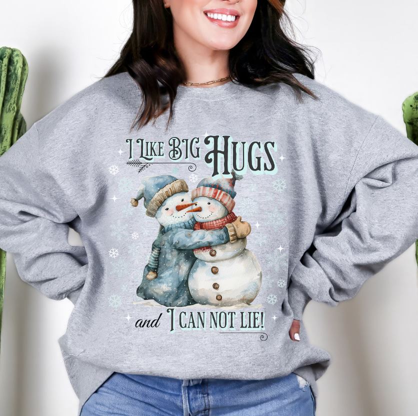Snowman I Like Big Hugs Sweatshirt, Unisex Heavy Blend Crewneck, Funny Christmas Eve Sweater Gift, Secret Santa, Frosty the Snowman Shirt