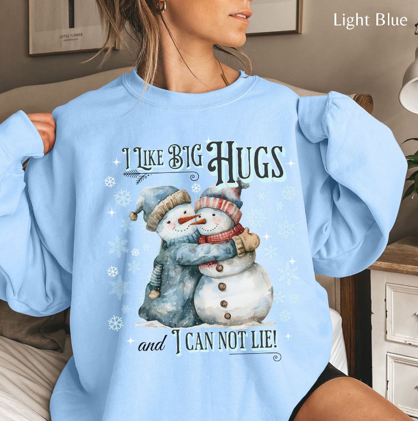 Snowman I Like Big Hugs Sweatshirt, Unisex Heavy Blend Crewneck, Funny Christmas Eve Sweater Gift, Secret Santa, Frosty the Snowman Shirt