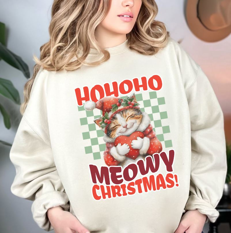 Meowy Christmas Cat Sweatshirt, Unisex Heavy Blend™ Crewneck, Cat Themed Gifts, Funny Cat Shirt, Calico Cat Sweater, Cat Mom Sweatshirt