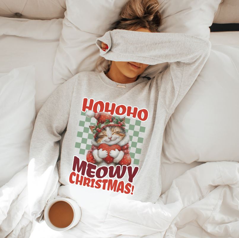 Meowy Christmas Cat Sweatshirt, Unisex Heavy Blend™ Crewneck, Cat Themed Gifts, Funny Cat Shirt, Calico Cat Sweater, Cat Mom Sweatshirt