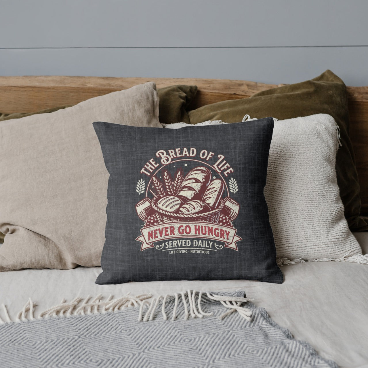 The Bread of Life Spun Polyester Square Pillow, Christian Throw Pillow, Christian Home Décor Gifts, Faith Based Décor, Bible Verse Décor, Gift for Church Member