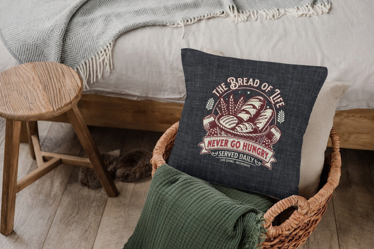 The Bread of Life Spun Polyester Square Pillow, Christian Throw Pillow, Christian Home Décor Gifts, Faith Based Décor, Bible Verse Décor, Gift for Church Member