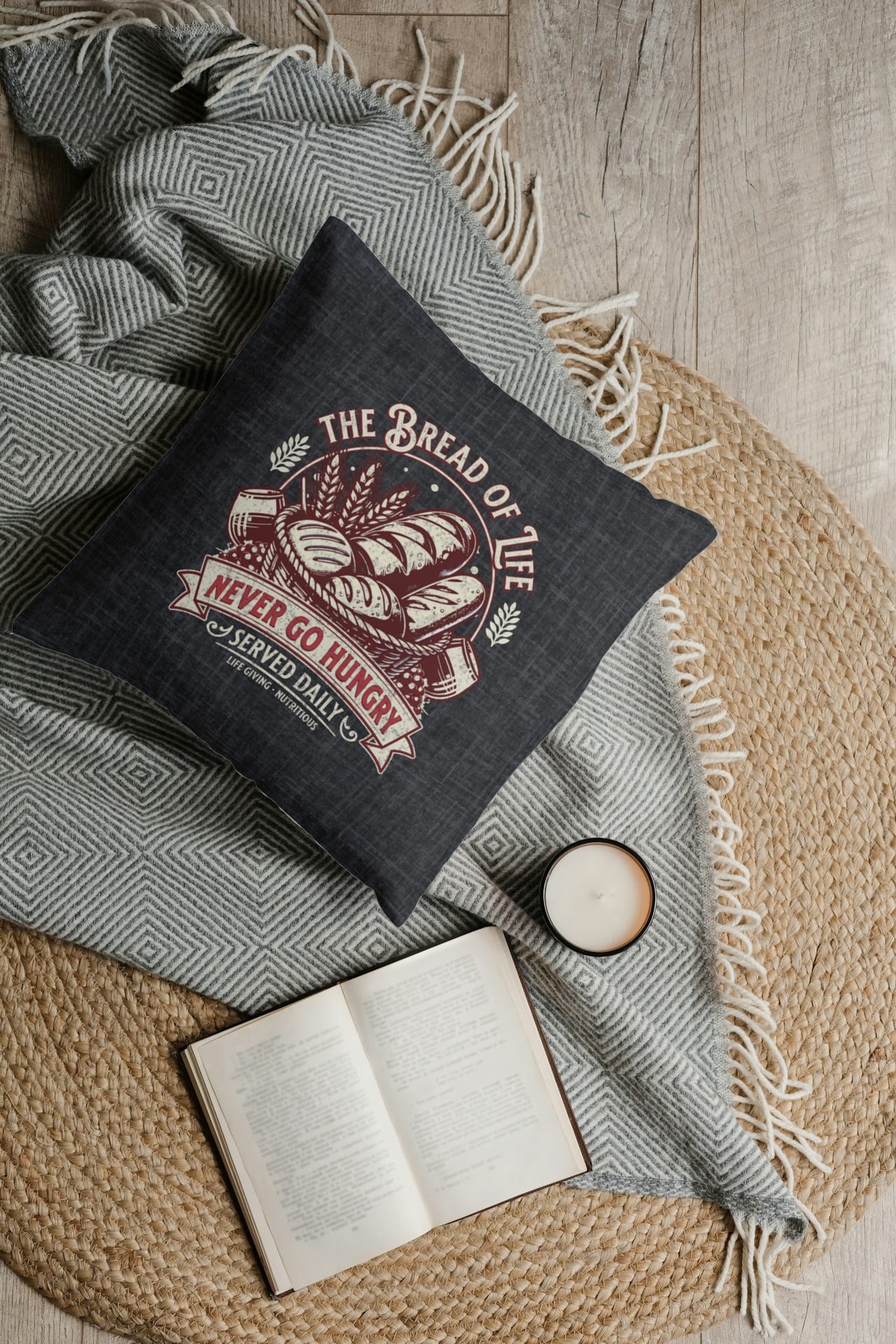 The Bread of Life Spun Polyester Square Pillow, Christian Throw Pillow, Christian Home Décor Gifts, Faith Based Décor, Bible Verse Décor, Gift for Church Member