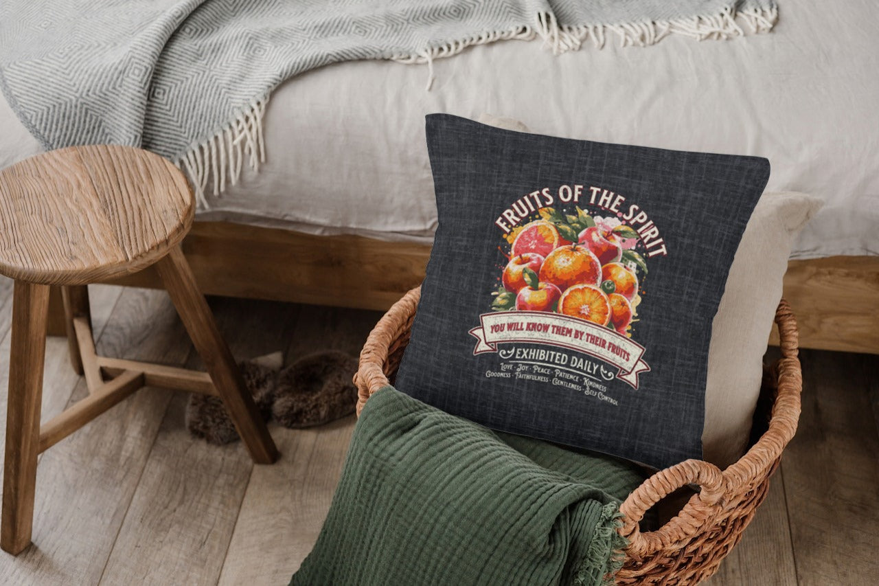 Fruits of the Spirit Spun Polyester Square Pillow, Christian Throw Pillow, Christian Home Décor Gifts, Faith Based Décor, Bible Verse Décor, Gift for Church Member