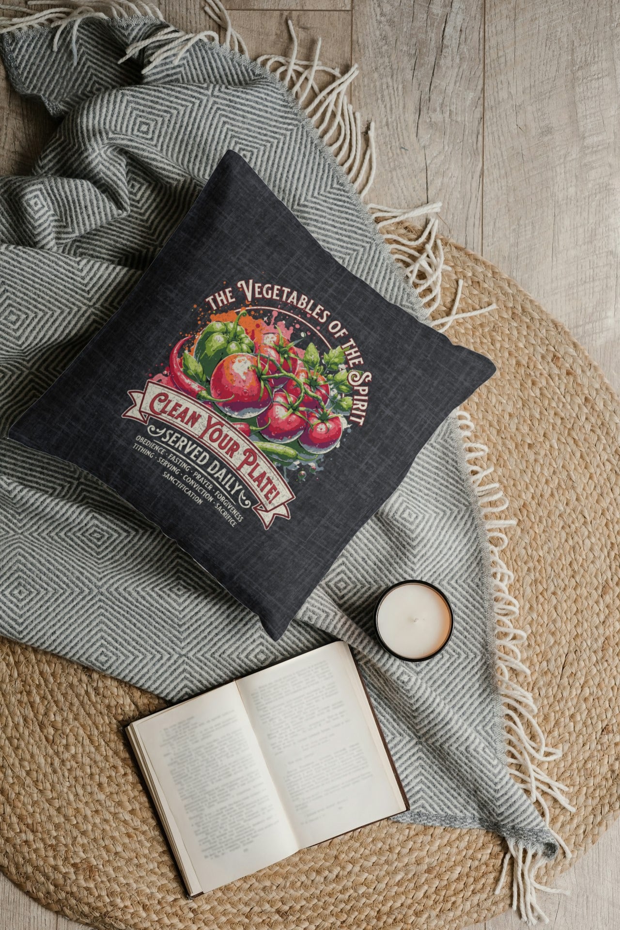 Vegetables of the Spirit Spun Polyester Square Pillow, Humorous Christian Throw Pillow, Christian Home Décor Gifts, Faith Based Décor, Bible Verse Décor, Gift for Church Member