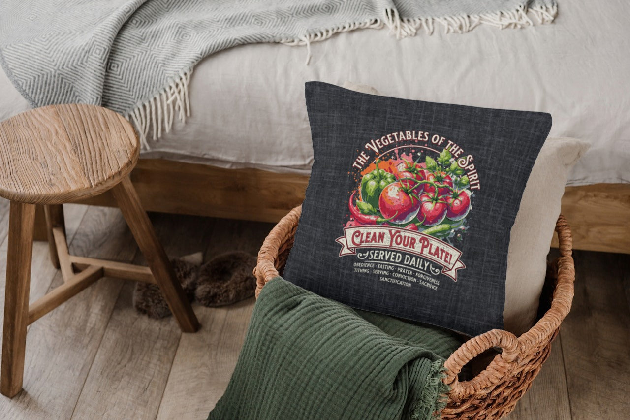 Vegetables of the Spirit Spun Polyester Square Pillow, Humorous Christian Throw Pillow, Christian Home Décor Gifts, Faith Based Décor, Bible Verse Décor, Gift for Church Member