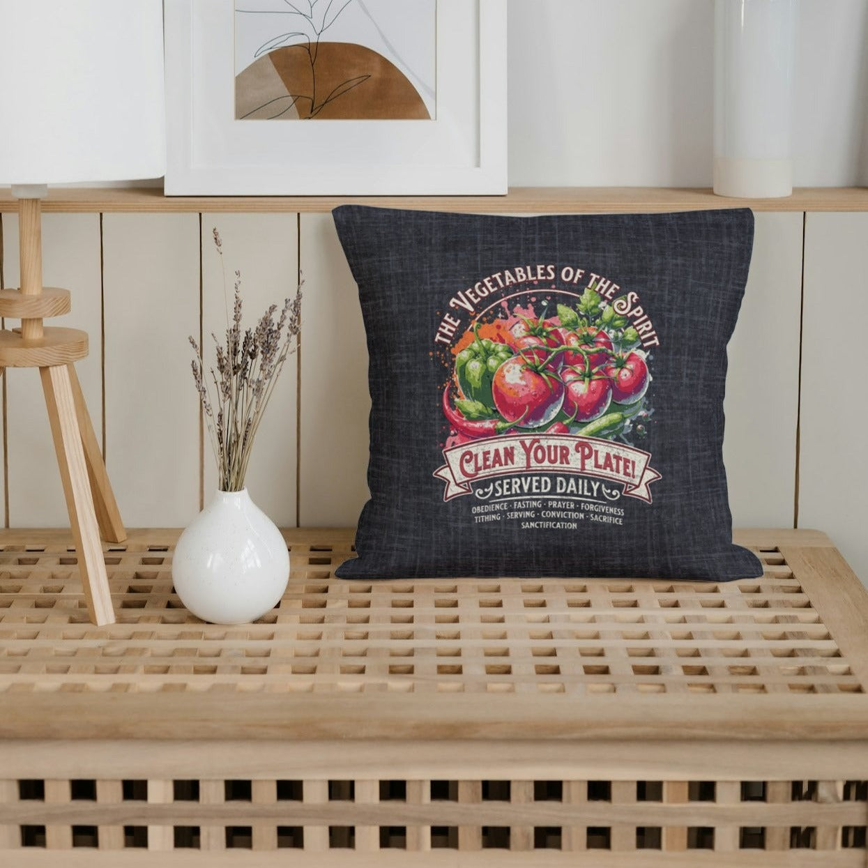 Vegetables of the Spirit Spun Polyester Square Pillow, Humorous Christian Throw Pillow, Christian Home Décor Gifts, Faith Based Décor, Bible Verse Décor, Gift for Church Member