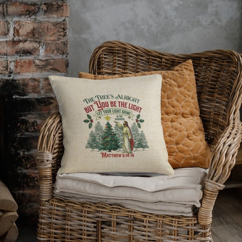 You be the Light Christmas Pillow, Spun Polyester Square, Humorous Christian Throw Pillow, Christian Home Décor Gifts, Faith Based Décor, Bible Verse Décor, Gift for Church Member
