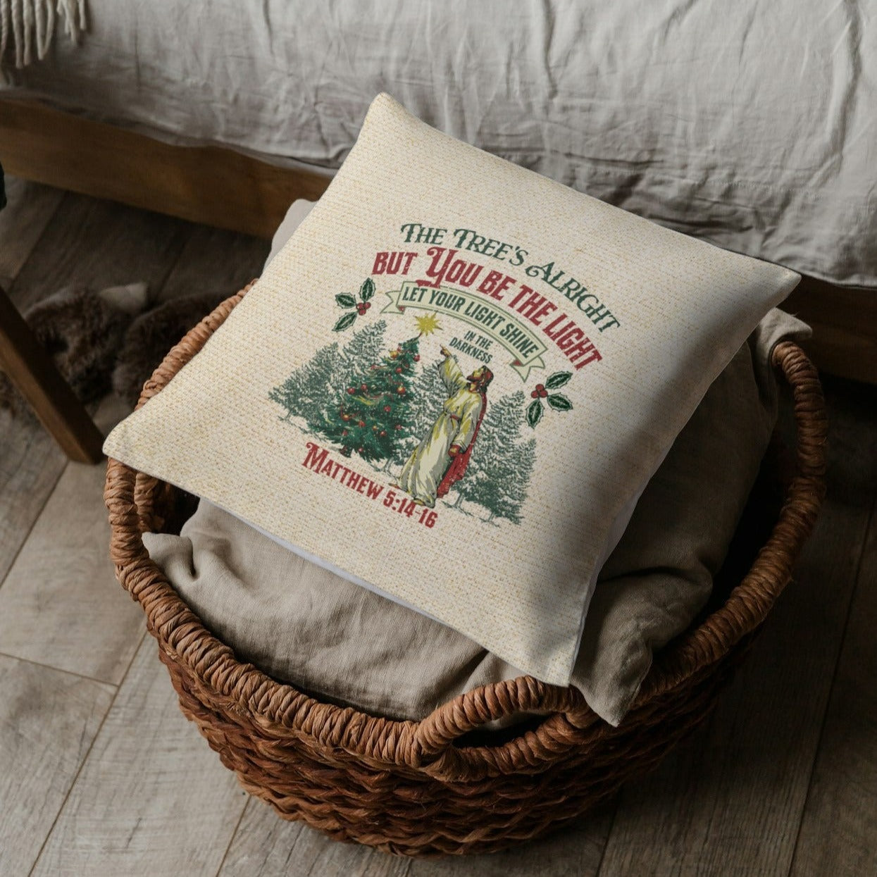 You be the Light Christmas Pillow, Spun Polyester Square, Humorous Christian Throw Pillow, Christian Home Décor Gifts, Faith Based Décor, Bible Verse Décor, Gift for Church Member