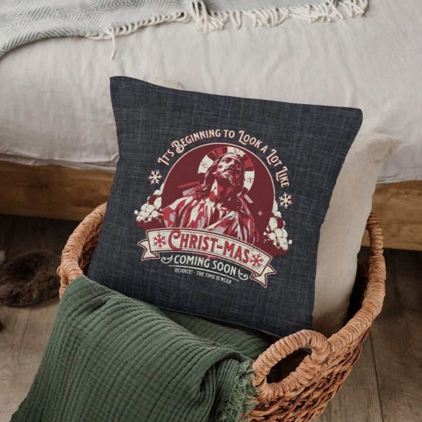 It's Beginning to Look A Lot like Christ-mas Pillow, Spun Polyester Square, Humorous Christian Throw Pillow, Christian Home Décor Gifts, Faith Based Décor, Bible Verse Décor, Gift for Church Member