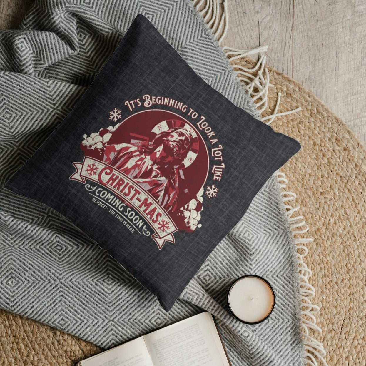 It's Beginning to Look A Lot like Christ-mas Pillow, Spun Polyester Square, Humorous Christian Throw Pillow, Christian Home Décor Gifts, Faith Based Décor, Bible Verse Décor, Gift for Church Member
