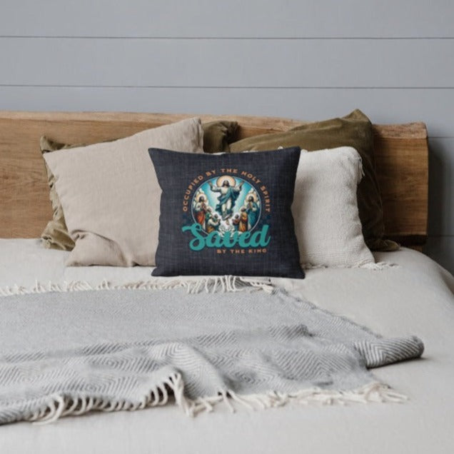 Occupied by the Holy Spirit Pillow, Spun Polyester Square, Humorous Christian Throw Pillow, Christian Home Décor Gifts, Faith Based Décor, Bible Verse Décor, Gift for Church Member